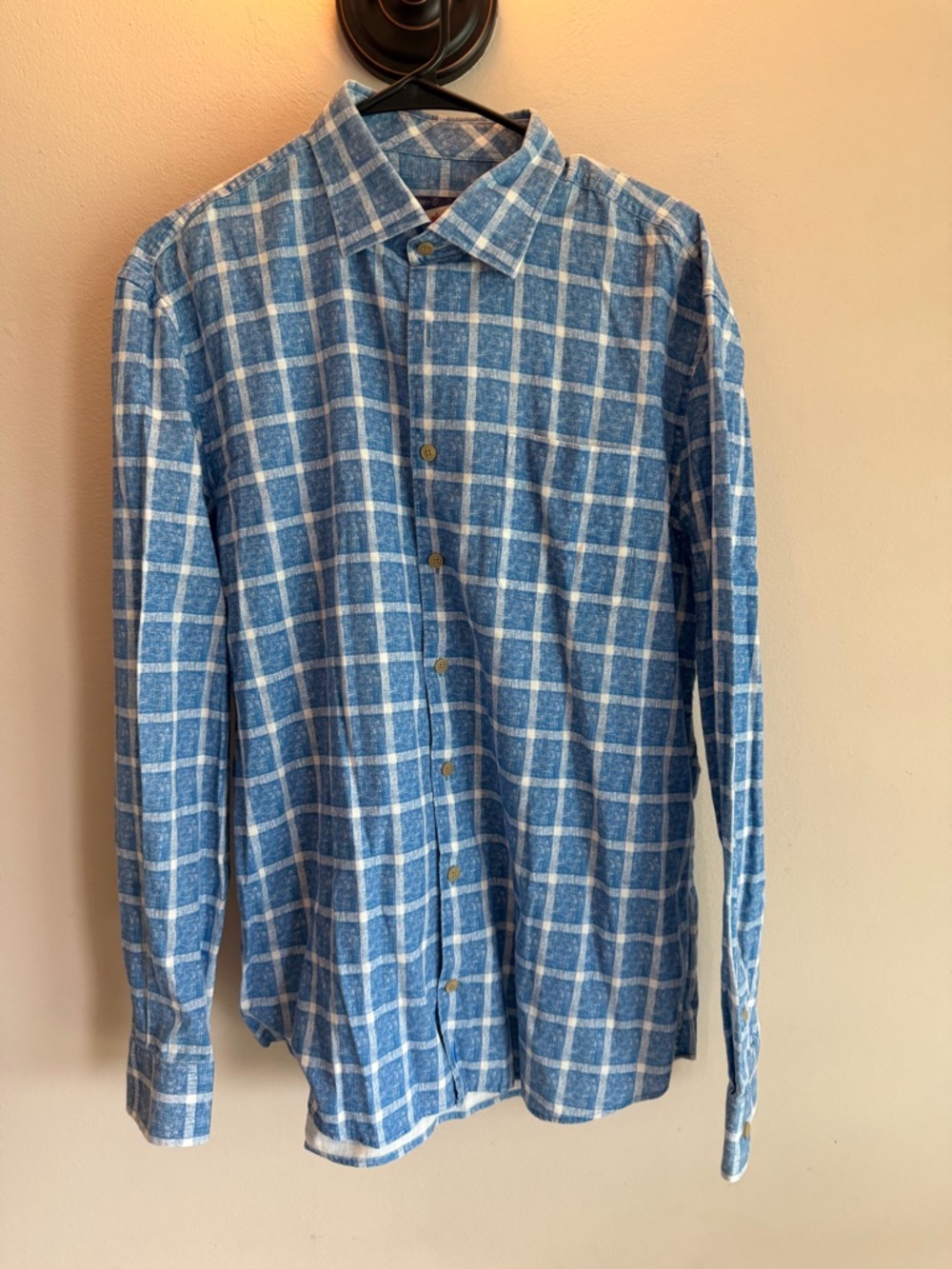 Johnnie-O Hangin Out Mens Large Blue White Windowpane Plaid Button Down Shirt